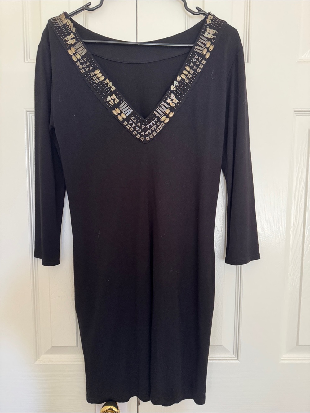 Black V-Neck Embellished Women's Dress
